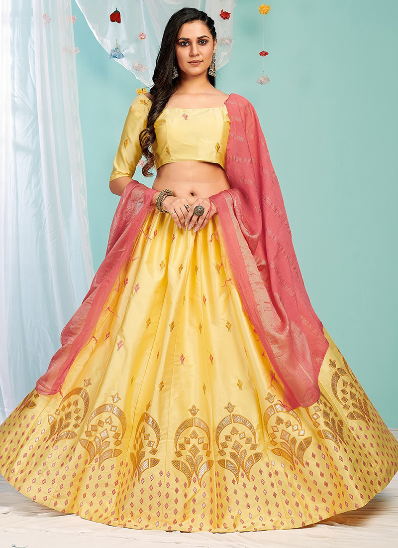 Buy Traditional Wear Yellow Gota Patti Work Satin Lehenga Choli Online