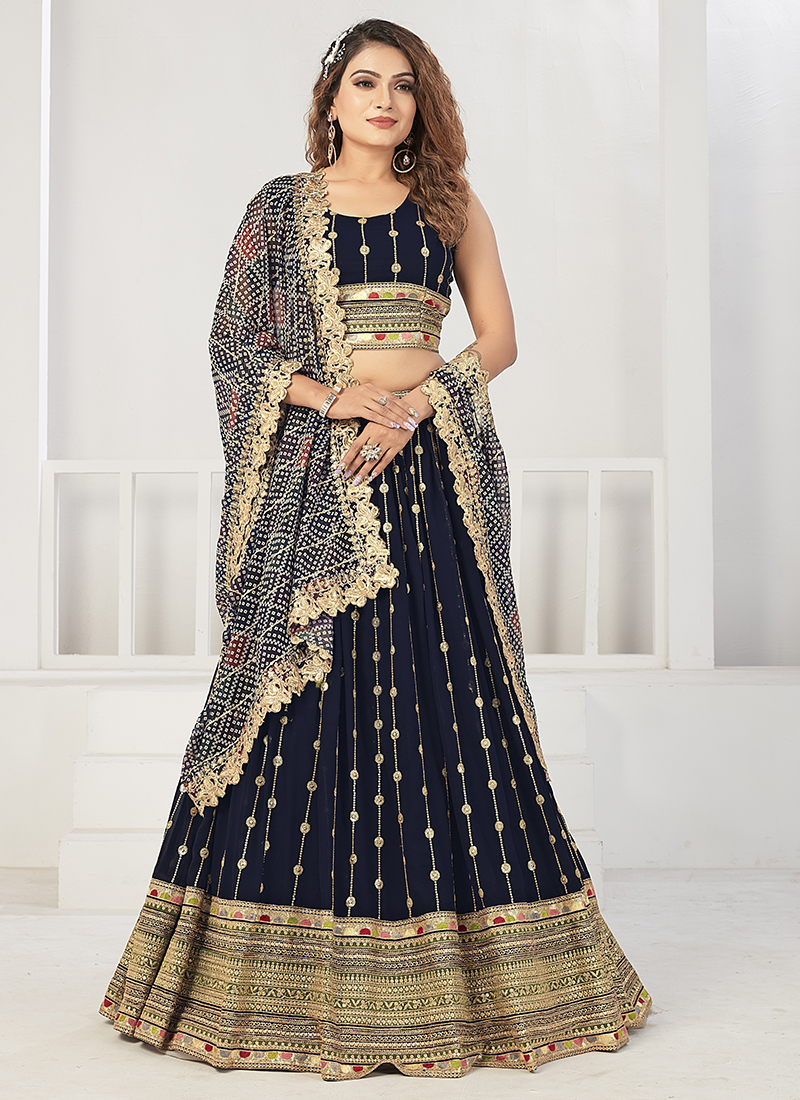 Buy Wedding Wear Navy Blue Multi Embroidery Viscose Georgette Ready To