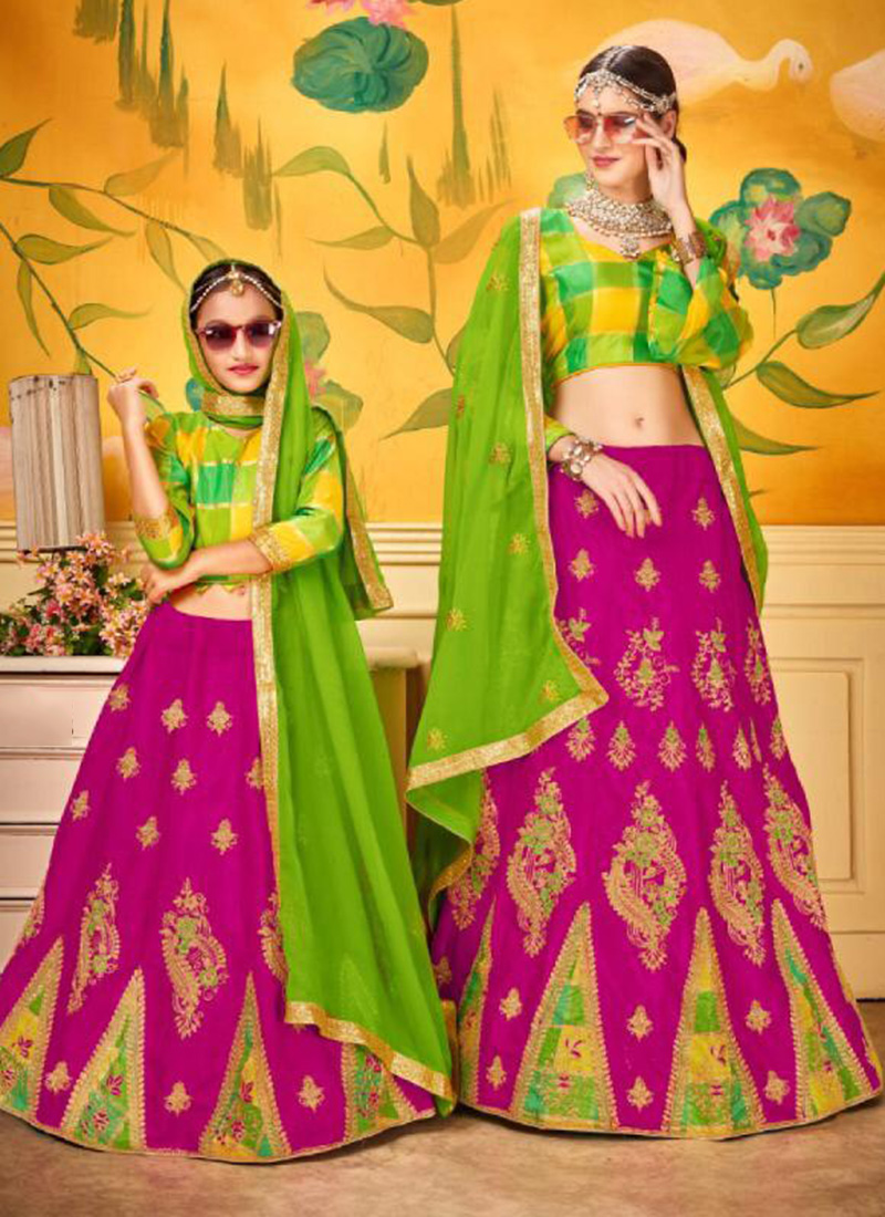 Wedding Function Special Latest Designer Silk Mother Daughter Lehenga ...