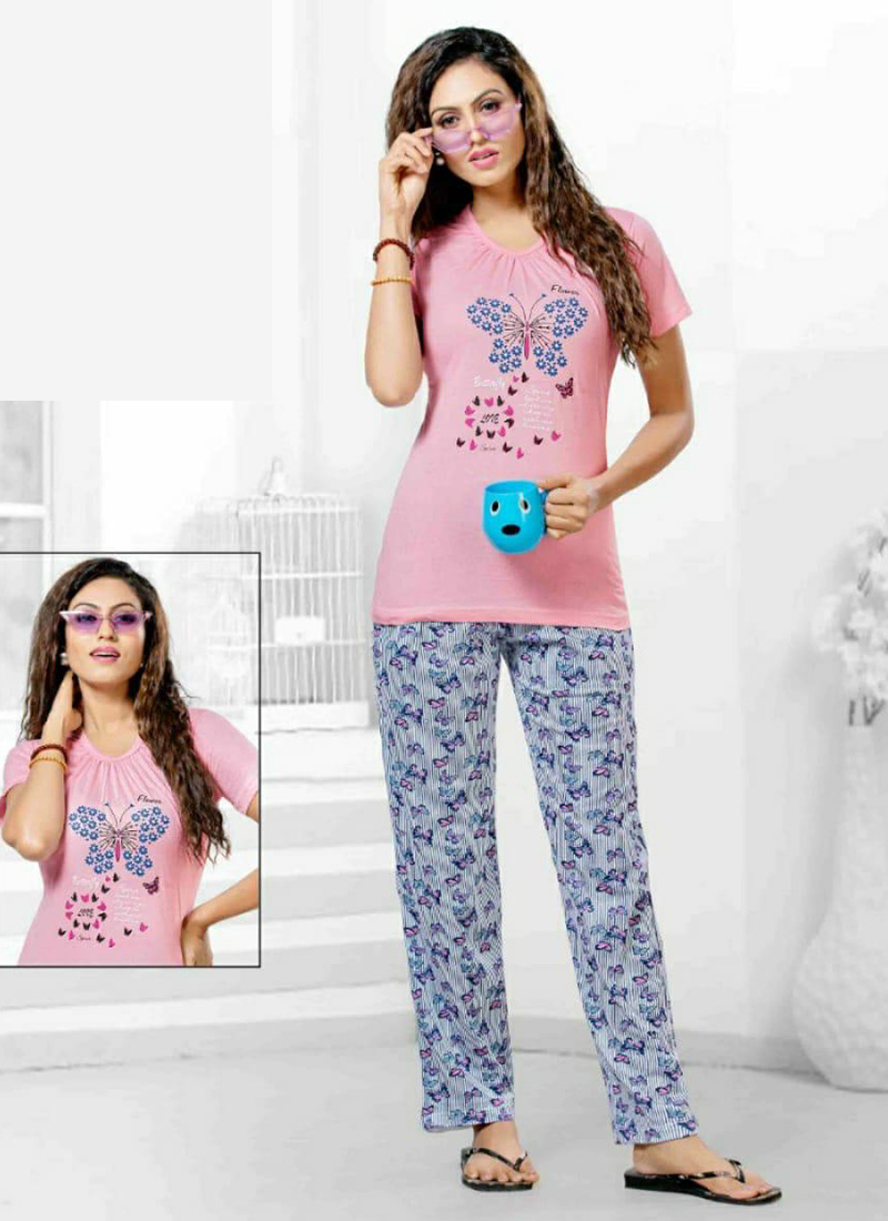 New Fancy Cotton NightWear Tshirt With Pajamas Collection Catalog