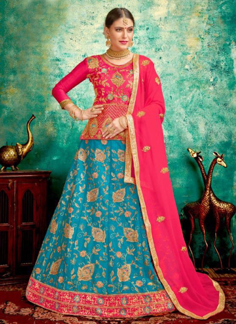 New Designer Embroidery Work Long Choli Style Silk Lehenga Cholis ...