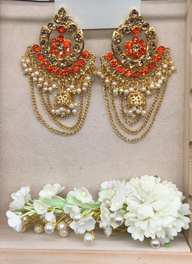 Gold Plated Floral Box Chain Tassels Drop Earrings OnlineKollamsupreme