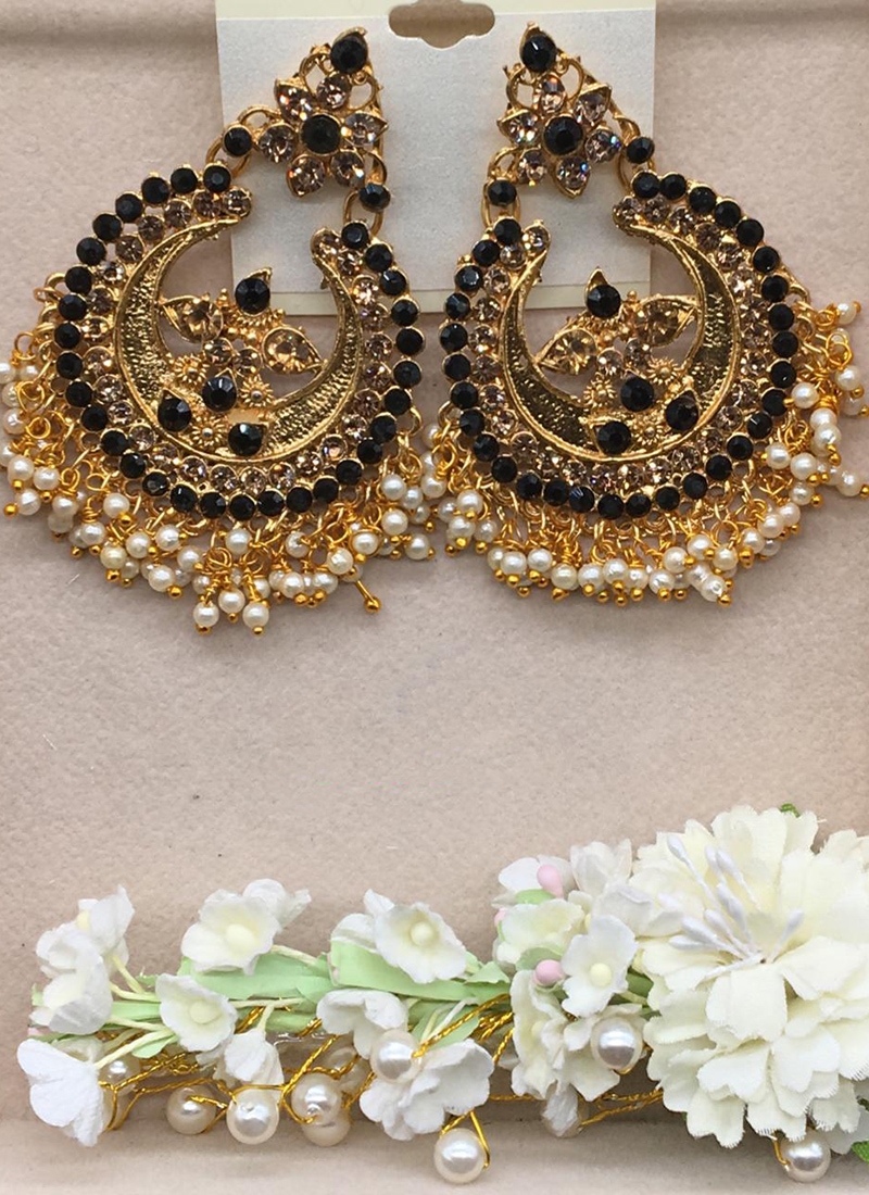 Buy Black Stone Studded Chandbali Earrings Online Collection Online From  Surat Wholesale Shop