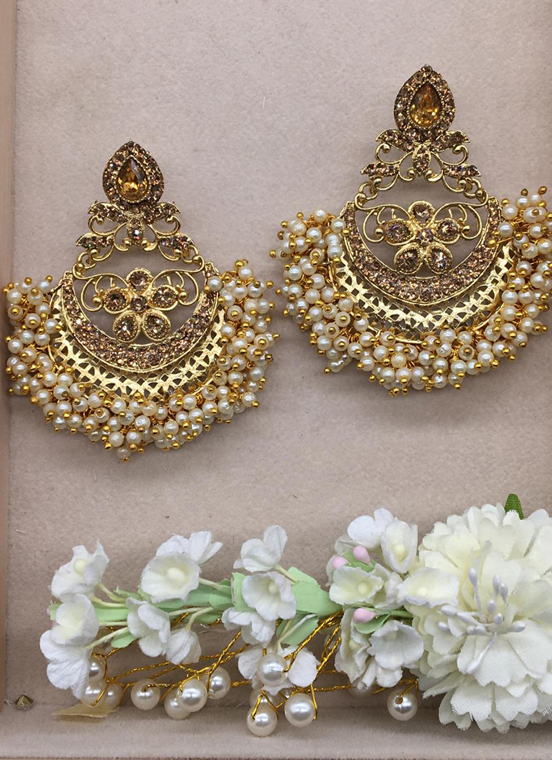 Buy Gold Bling Pearl Earrings Online - Label Ritu Kumar India Store View
