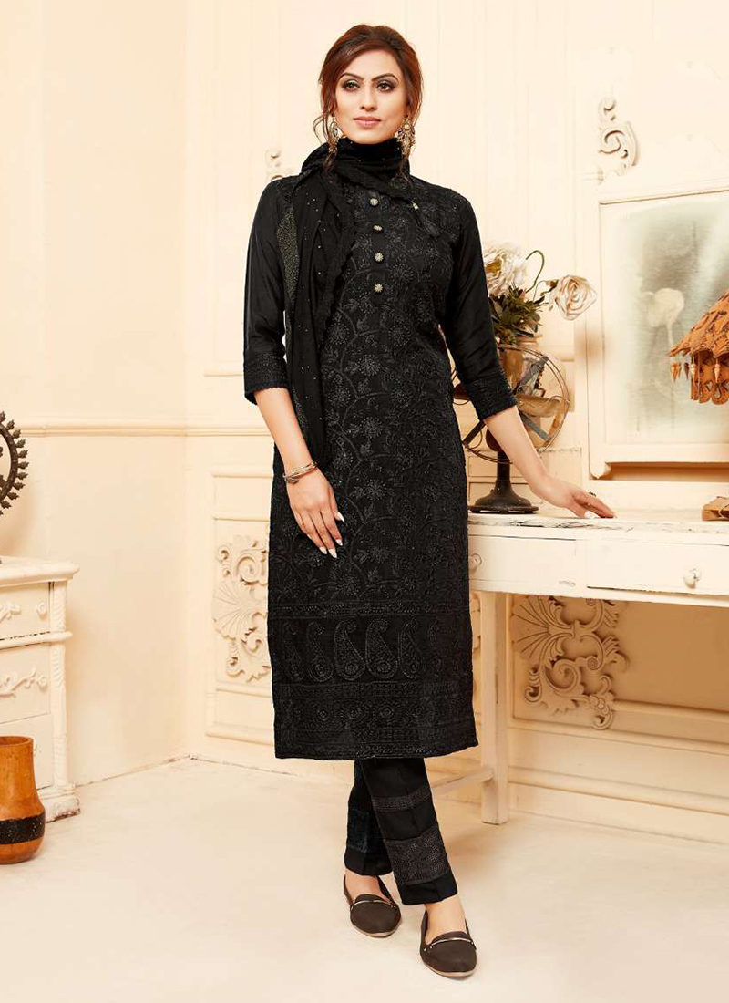 Lucknowi Work New Designer Fancy Kurtis With Pant And Dupatta ...