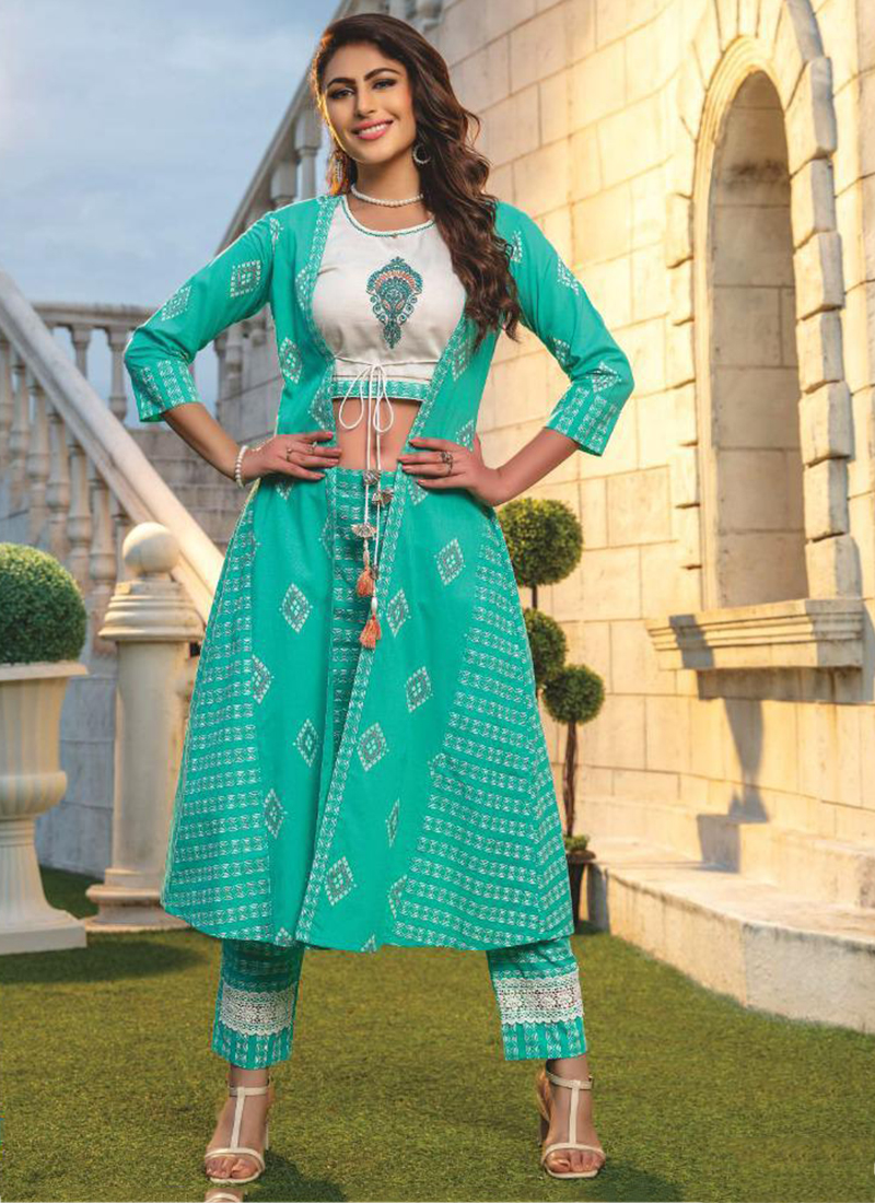 crop top pant and shrug set party wear