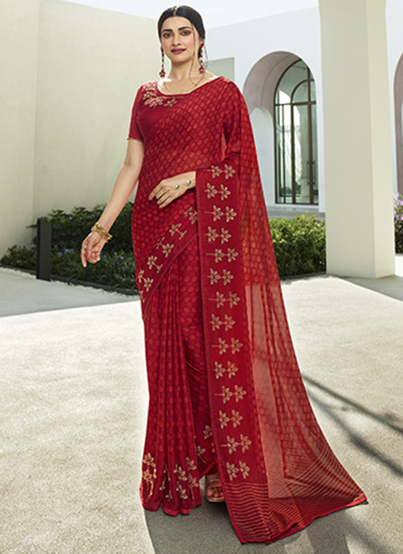 Fiery Red Georgette Saree