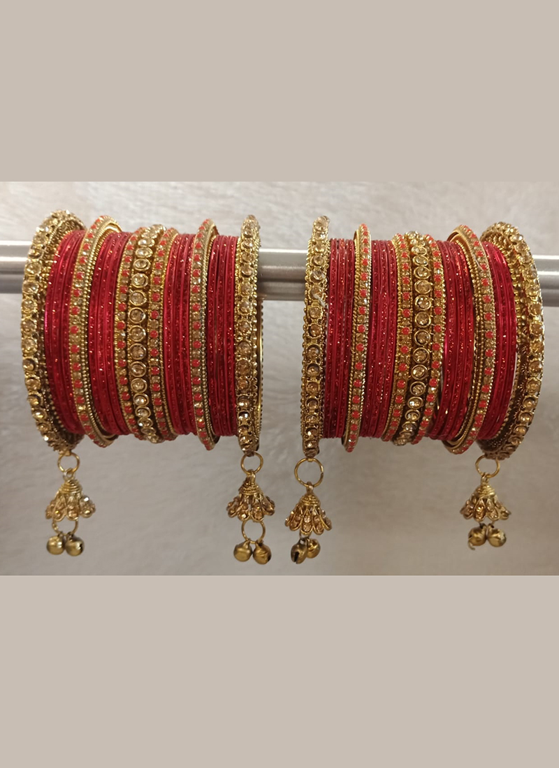 Buy Stone Jhumki Style Red Bridal Bangles Set Online Collection ...