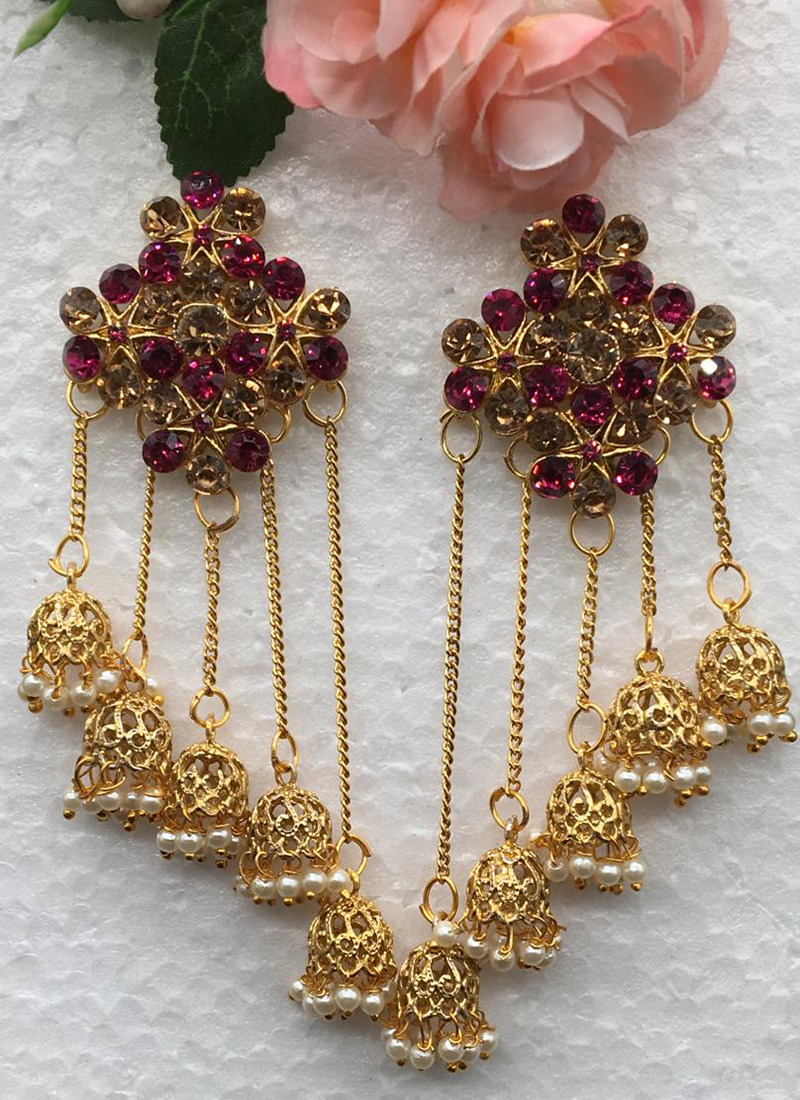 Buy Fancy Party Wear Purple And Gold Long Earrings Online Collection Online  From Surat Wholesale Shop