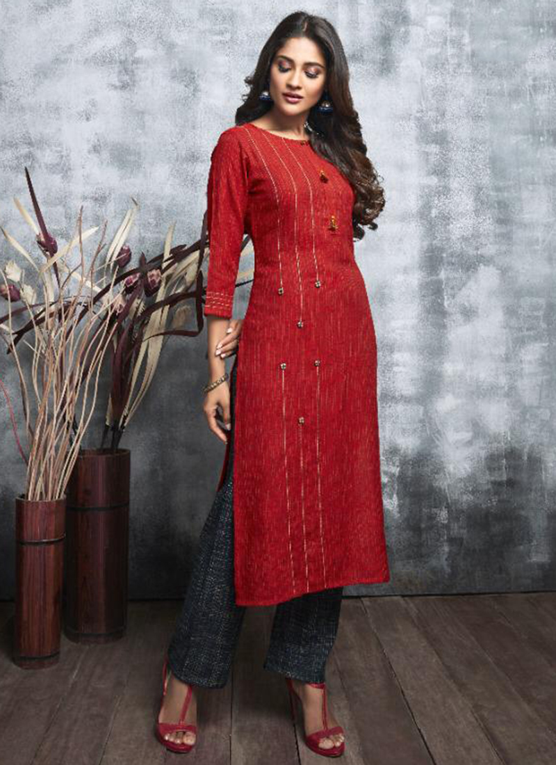 Handloom Cotton New Fancy Long Kurtis With Palazzo Collection Catalog