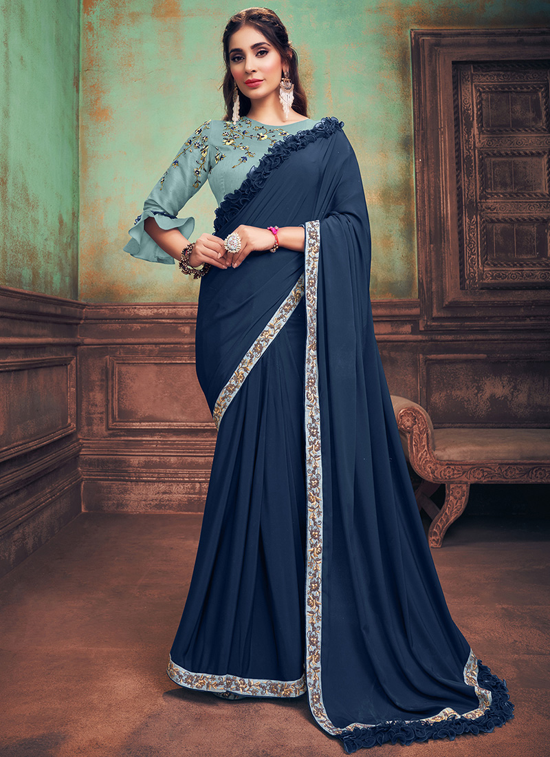 Royal Blue Saree Blouse | Blue Saree | Royal Blue Saree Online – Lady India