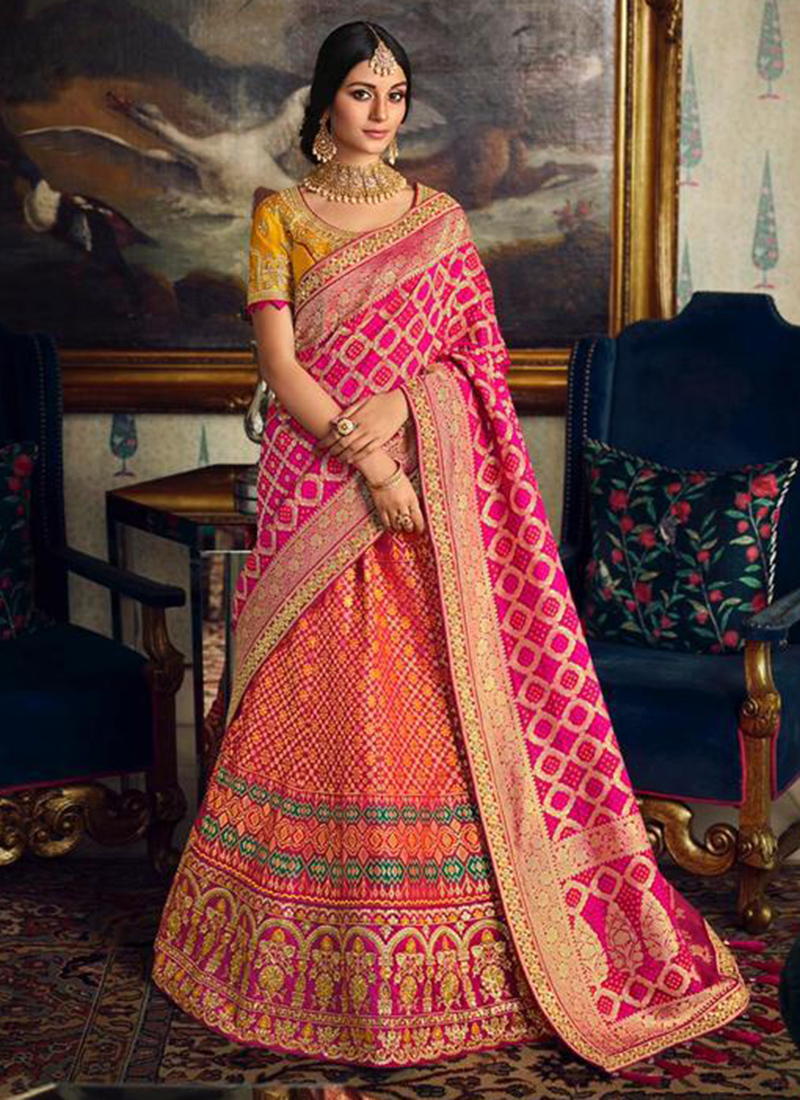 Orange Pink Lehenga Choli Bridal Designer Dress #BN803 | Orange lehenga, Pink  lehenga, Embroidery dress