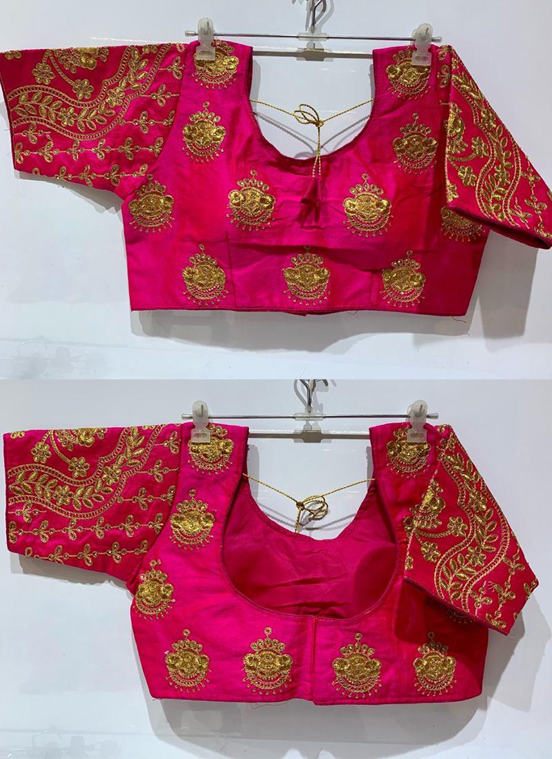 Buy traditional wear dark pink zari embroidery work phantom silk blouse