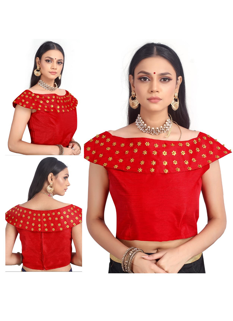 Buy Party Wear Red Moti Work Silk Blouse Online From Surat ...