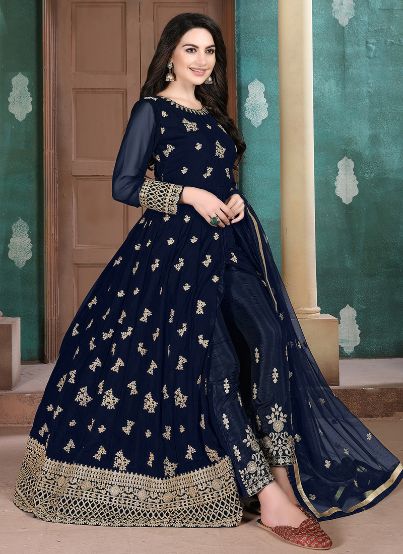 blue anarkali suit party wear