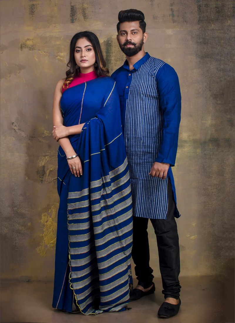 New Designer Festival Special Traditional Wear Sarees With Kurta Pajama Couple Set Collection 