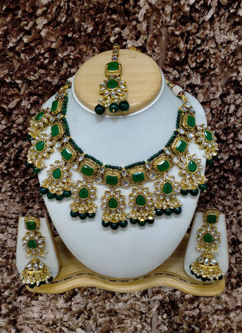 Buy Dark Green Polki Design Kundan Necklace Set Online Shopping Online ...