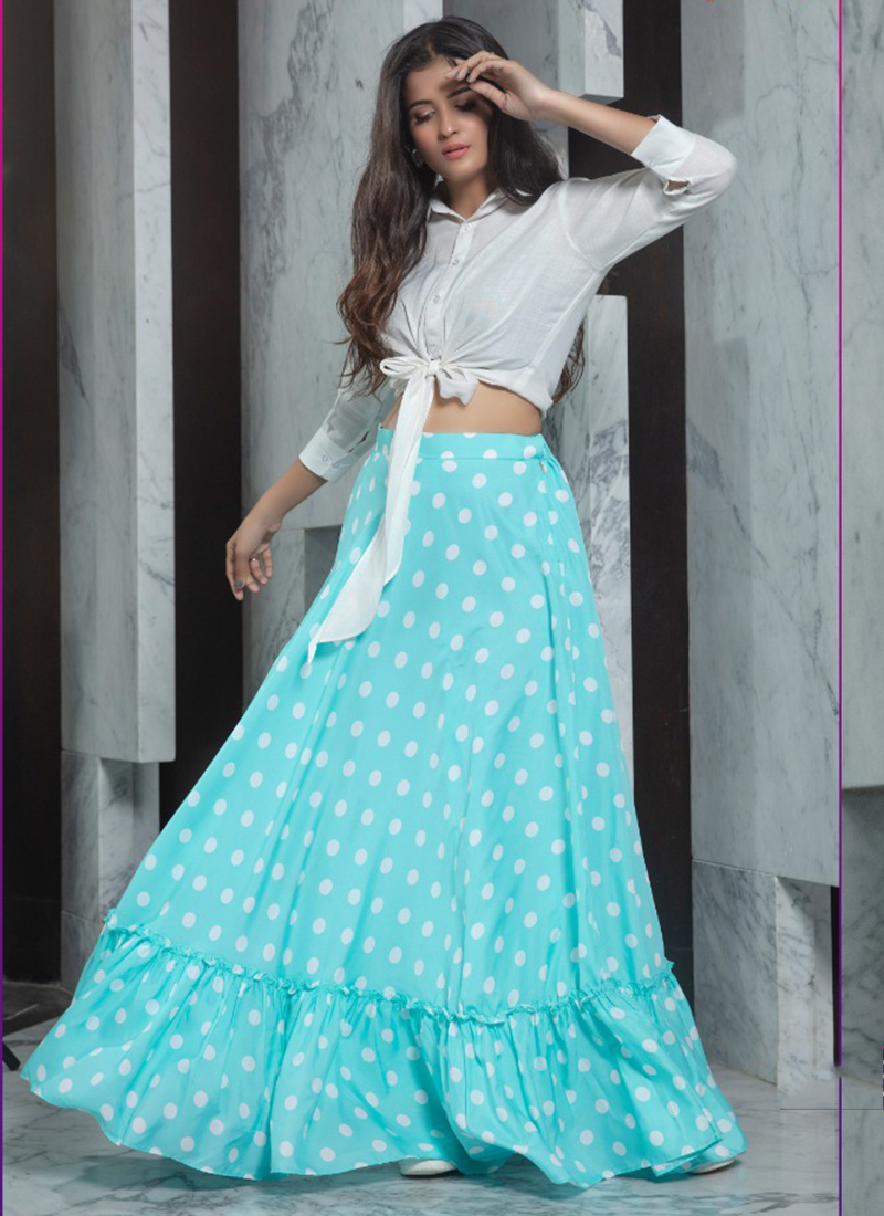 Buy Party Wear White Fancy Printed Work Rayon Top With Skirt Online From  Surat Wholesale Shop