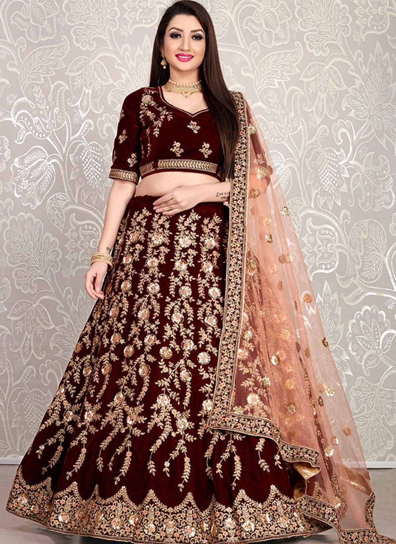 Red Velvet Lehenga and Ghagra Choli: Buy Latest Designs Online | Utsav  Fashion