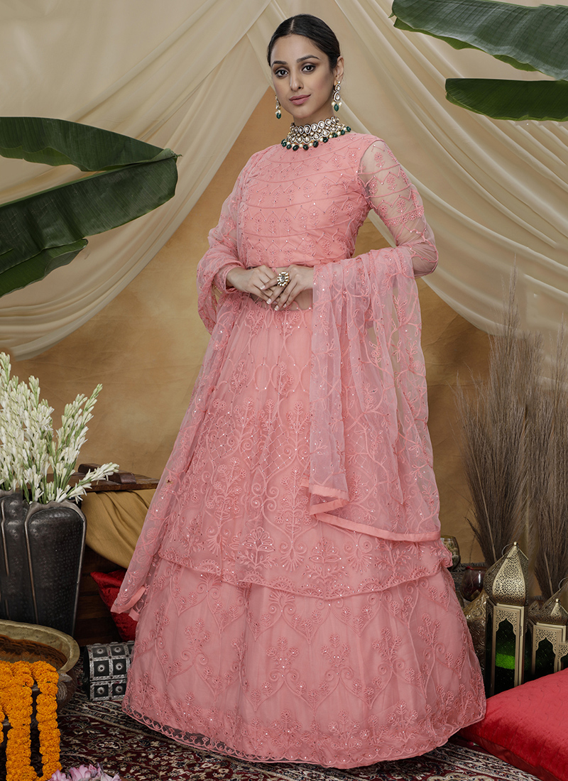 Buy Latest Net Dress in Peach Color Online – Nameera by Farooq