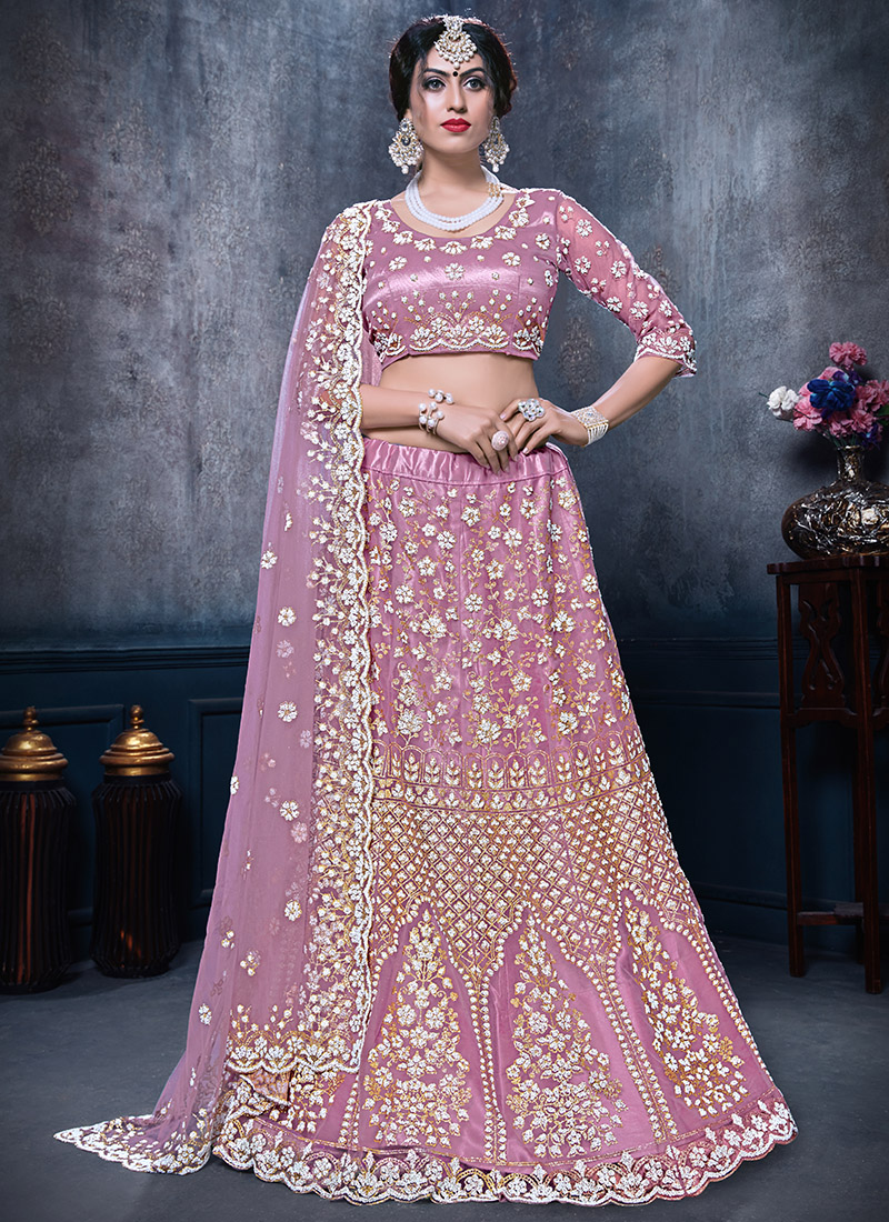 Buy Bridal Wear Pink Zarkan Work Net Lehenga Choli Online From Surat ...