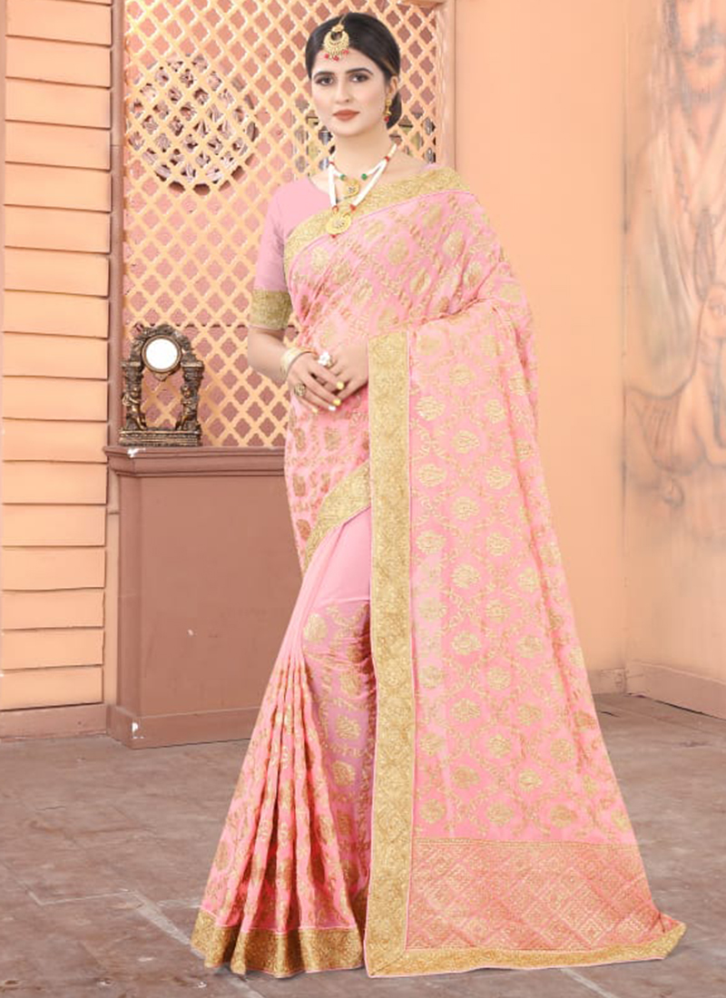 Georgette Embroidery Baby Pink Saree | Surili