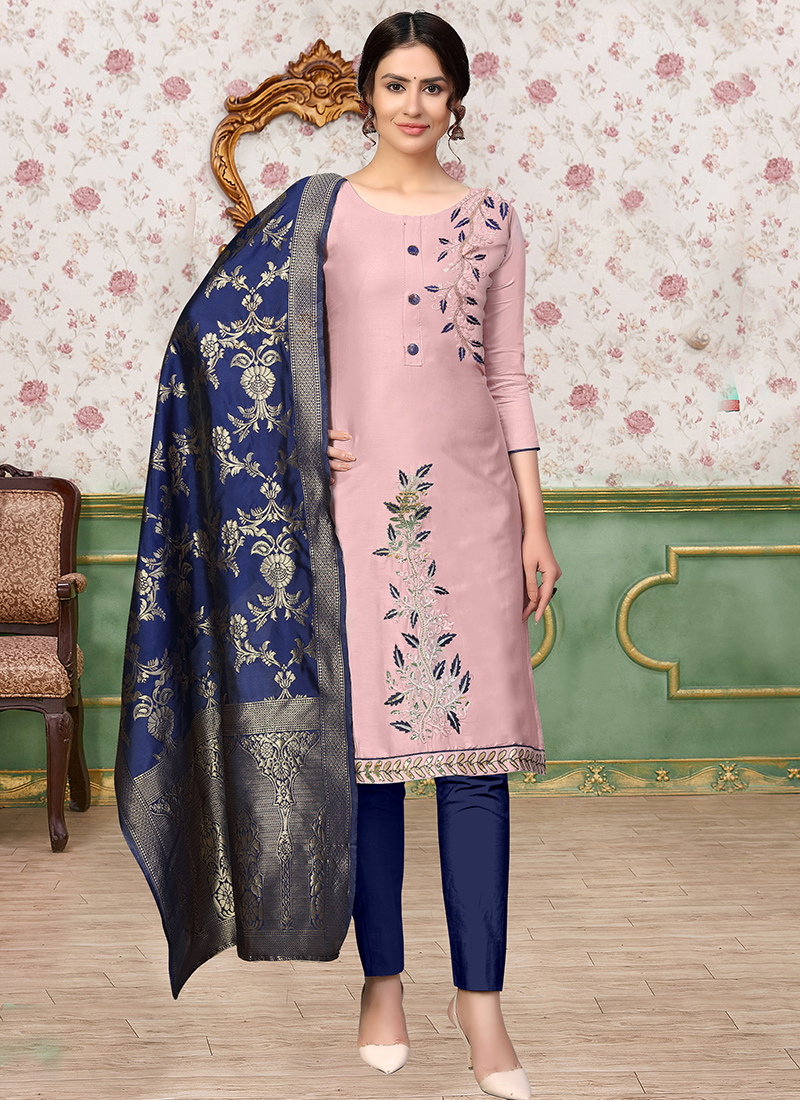 Buy Daily Wear Violet Embroidery Work Glace Cotton Churidar Suit Online  From Surat Wholesale Shop.