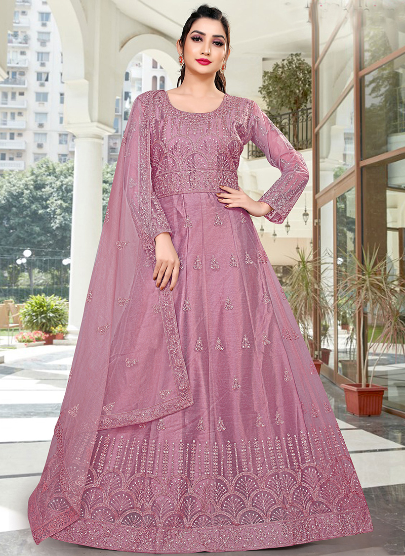 Neeru'S baby pink color nett fabric gown – neerus-india