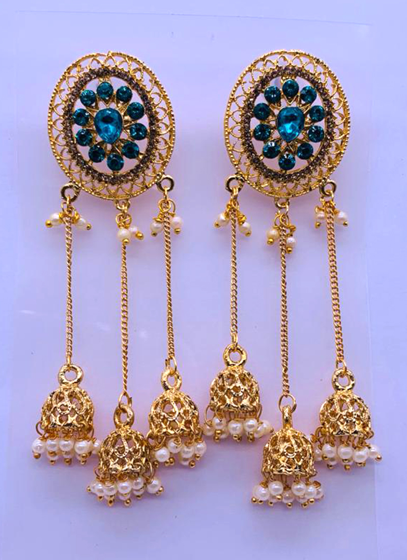 Buy Pink Stone Gold Finish Stylish Long Earrings Buy Now Online Shopping  Online From Surat Wholesale Shop