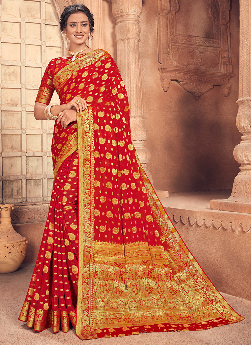 Pure Chiffon Zari Silk Saree With Embroidery Work – Orgenza Store