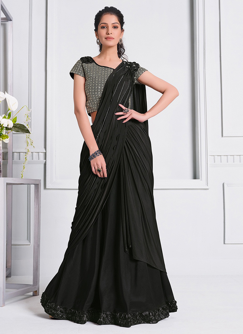 Saree For Women With Stitched Blouse Ruffles Designer Saree Party Wear Saree  | eBay