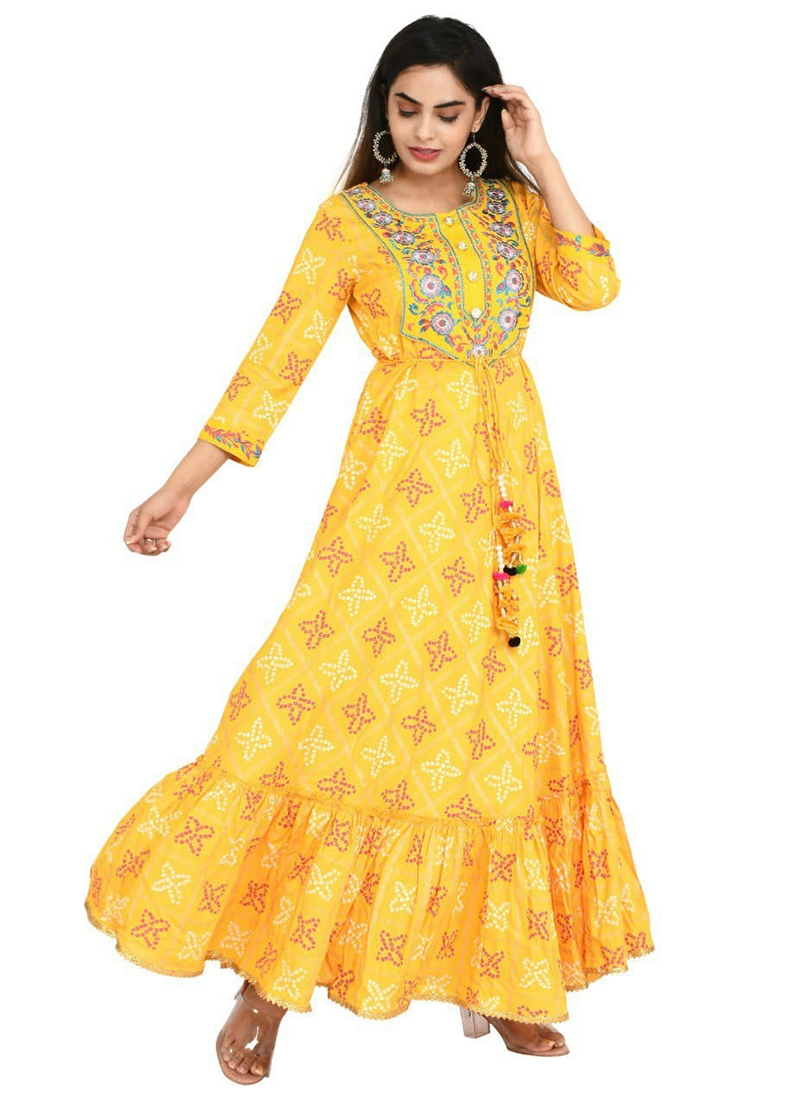 Buy Casual Wear Yellow Printed Handloom Kurti Online From Surat Wholesale  Shop.