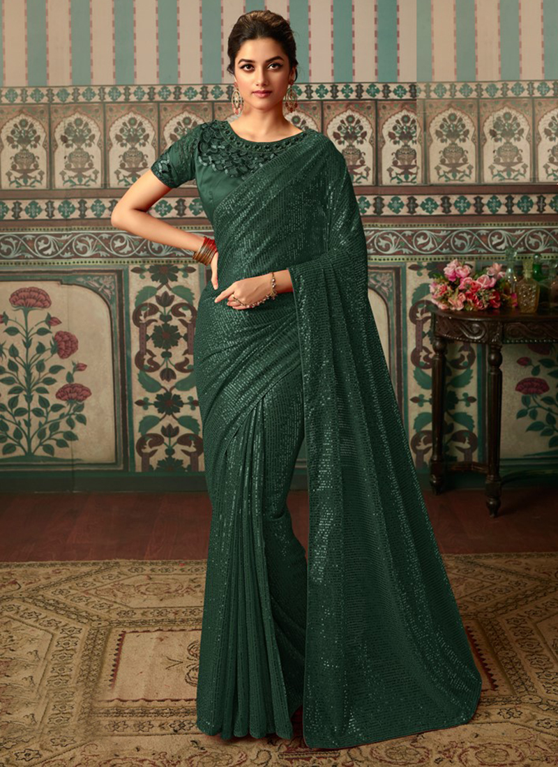 Green Georgette Saree - Buy Green Georgette Saree online in India