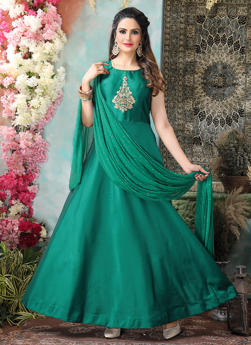 Green Partywear Sequence Embroidered Designer Anarkali Gown – Apparel  Designer
