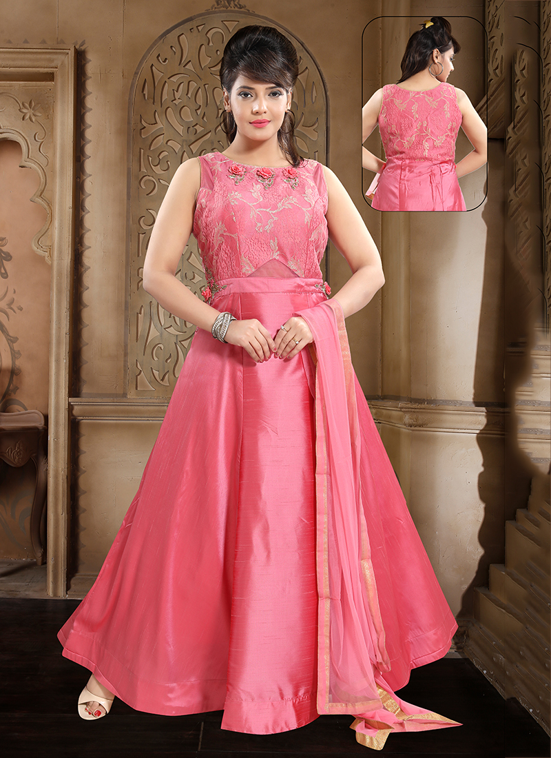 Pink Gajri Color Indian Gown  Traditional Fashion Designer  2487272