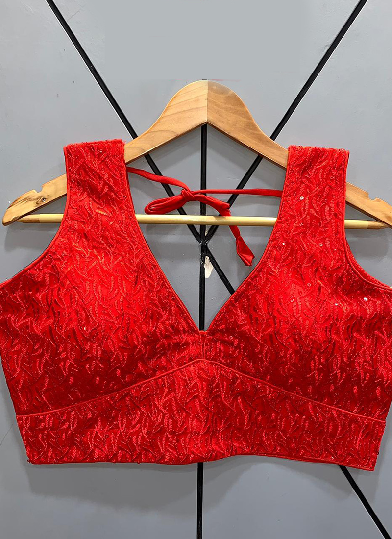 Buy Party Wear Red Schiffli Work Net Blouse Online From Surat ...
