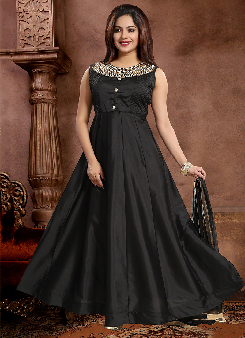 Lovely Gray Colored Party Wear Embroidered Tapeta Silk Gown