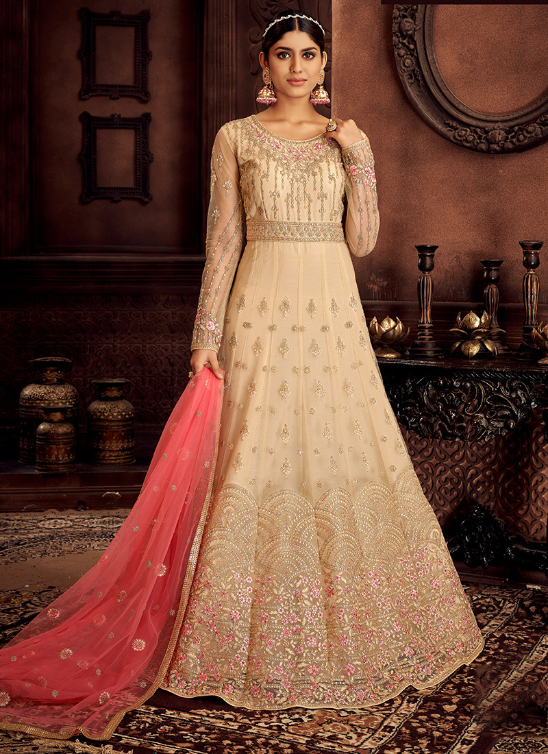 Cream Color Long Anarkali Gown