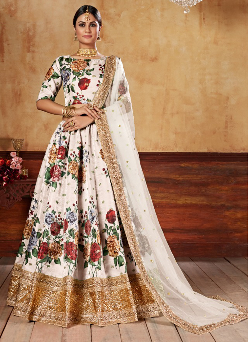 Green Color Printed Party Wear Lehenga
