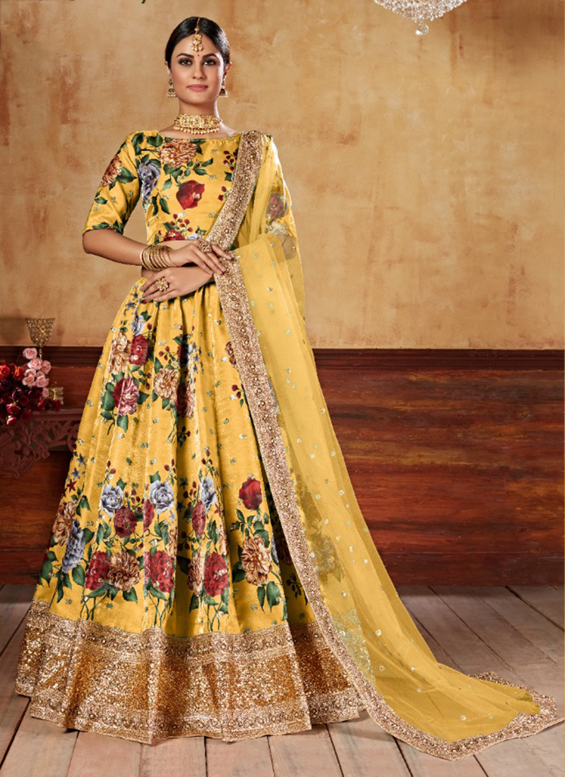 Yellow silk circular lehenga choli 3902