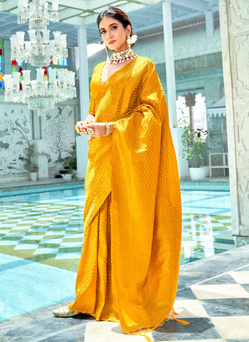 Buy Captivating Yellow Woven Silk Wedding Wear Saree - Zeel Clothing-atpcosmetics.com.vn