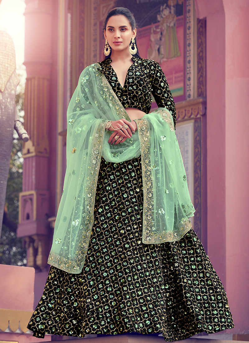 Beautiful Bottle green Lehenga-Choli. Embellished with hand embroidery  work. Paired with net dupatta. … | Indian wedding outfits, Function  dresses, Green lehenga