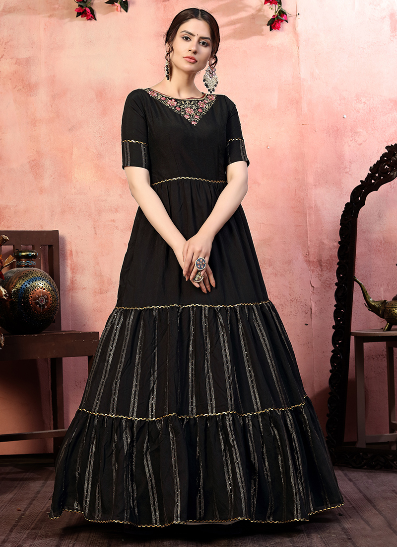 Buy Black Georgette Embroidered Flared Gown Festive Wear Online at Best  Price | Cbazaar