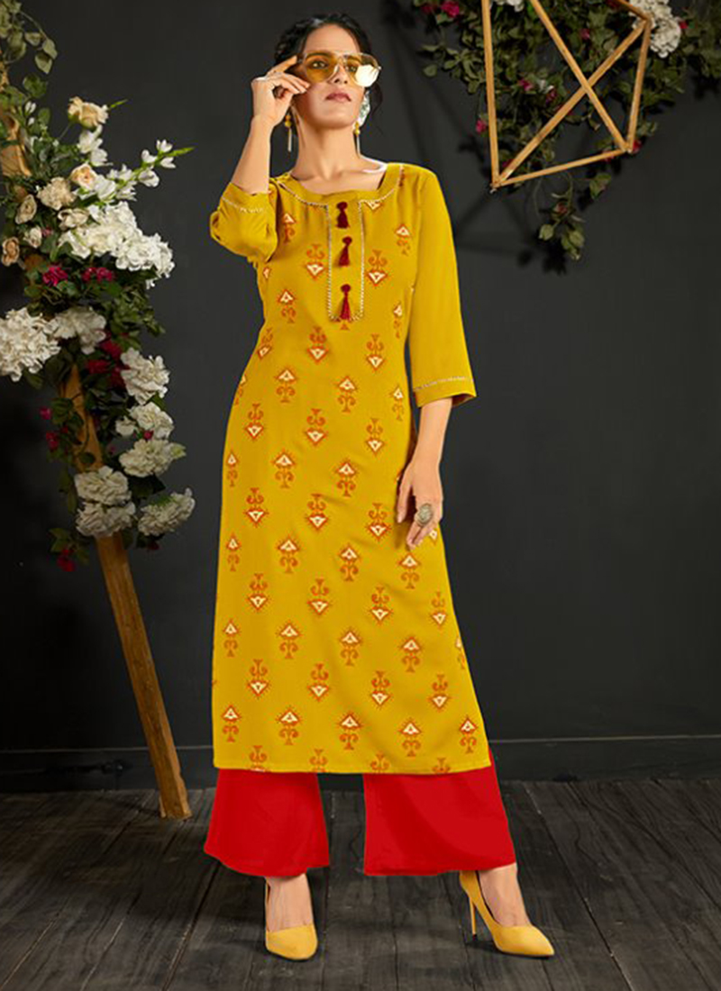 Marigold Venica Creation Premium Rayon Straight Cut Kurtis With Palazzo ...