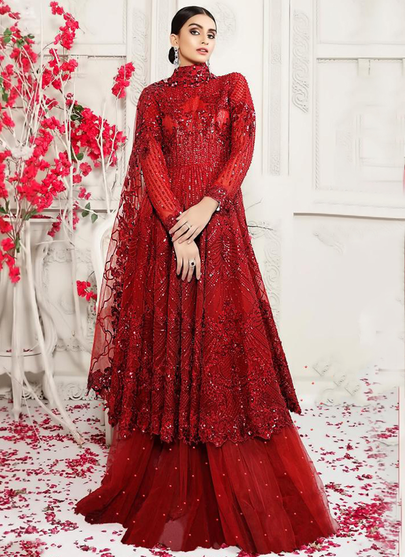 red net dress pakistani