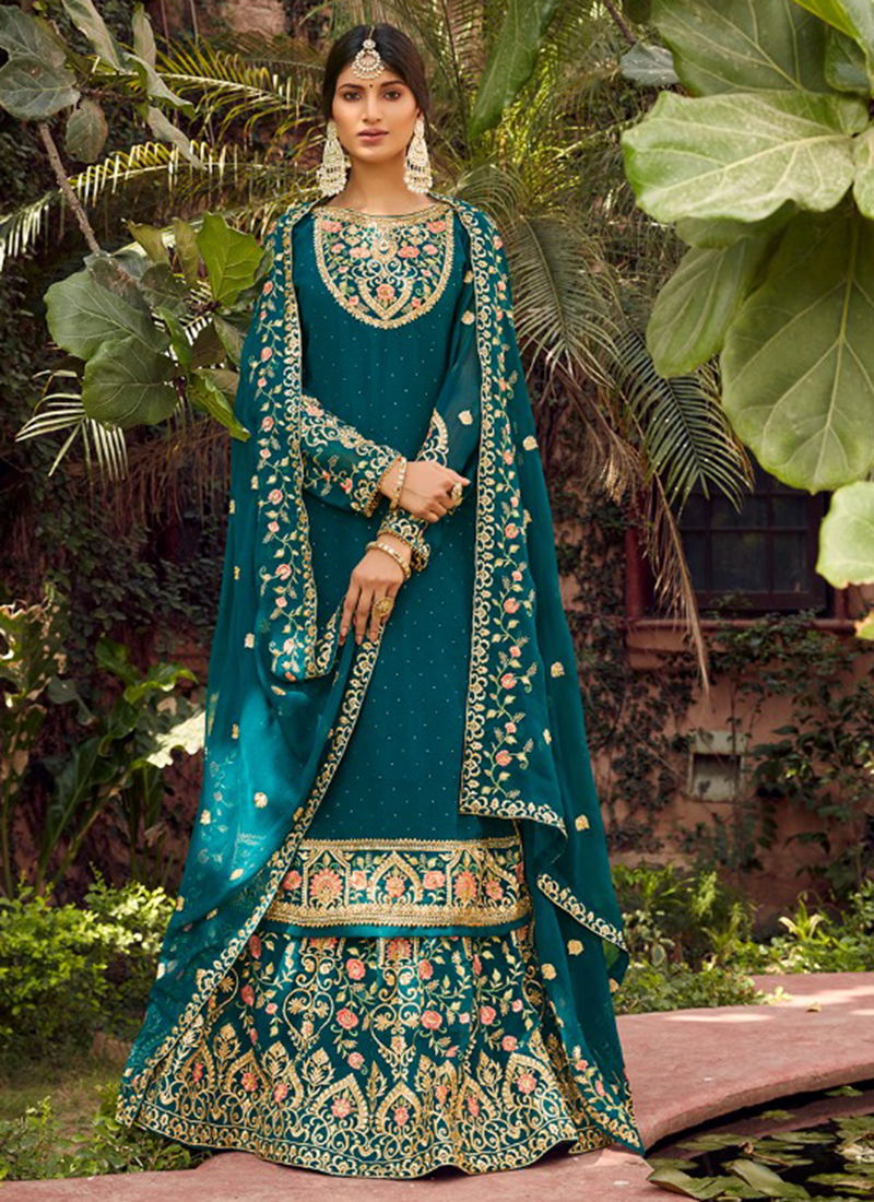 Buy Multi-Color Sequin Embroidered Georgette Myntra Lehenga from Ethnic Plus