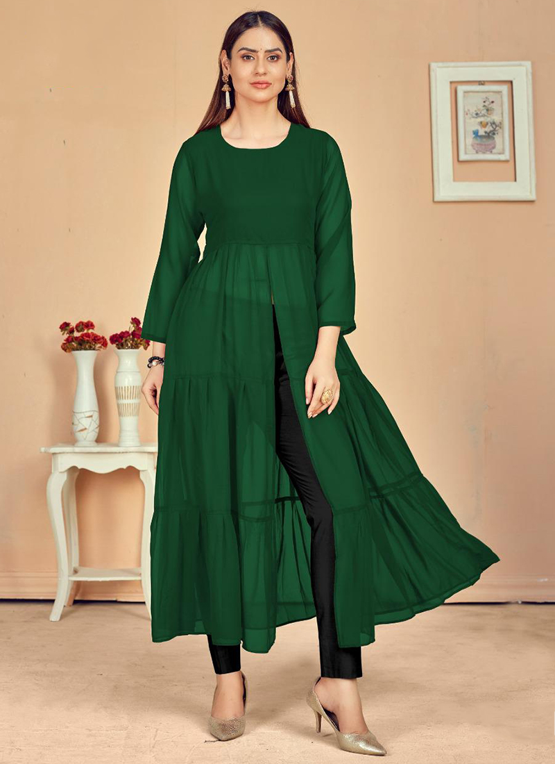 Change Plain Georgette Stitched Kurtis CW -1860 Black
