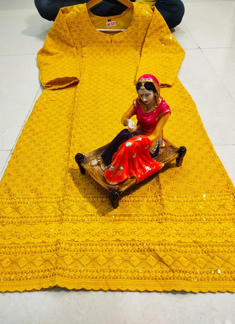Buy Yellow Pure Cotton Party Wear Chikan Work Kurti With Palazzo Online  From Wholesale Salwar.