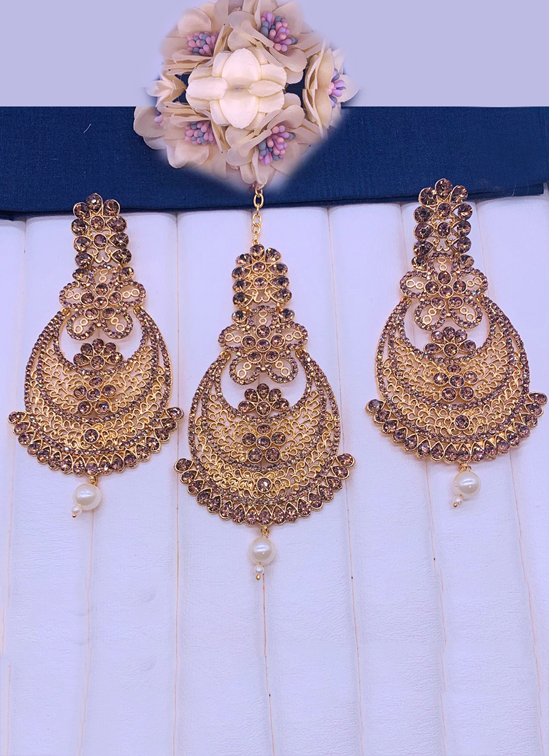 Heavy Designer Wedding Earrings With Maang Tikka Collection Catalog
