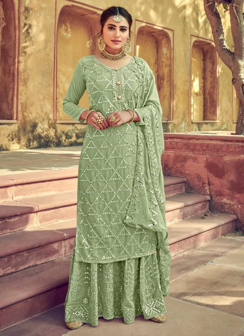 Nazakat Aamyra Mirror Embroidery Work Heavy Georgette Sharara Suits Collection Catalog